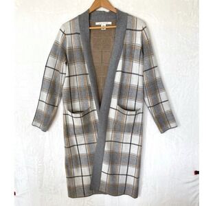 MAX STUDIO Women's Plaid Long Open‎ Front Heavy Cardigan Sweater M